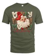 Merry Christmas Santa Yarn Art Cute Holiday Graphic T-Shirt - military green t-shirt on white background