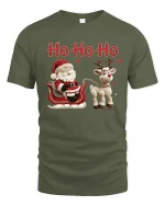 Ho Ho Ho Santa Reindeer Crochet Art Christmas Graphic T-Shirt - military green t-shirt on white background