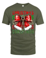 Christmas Bow Santa Belt Festive Holiday Graphic T-Shirt - military green t-shirt on white background