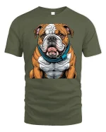 Strong Bulldog Cartoon Muscular Dog Graphic T-Shirt - military green t-shirt on white background