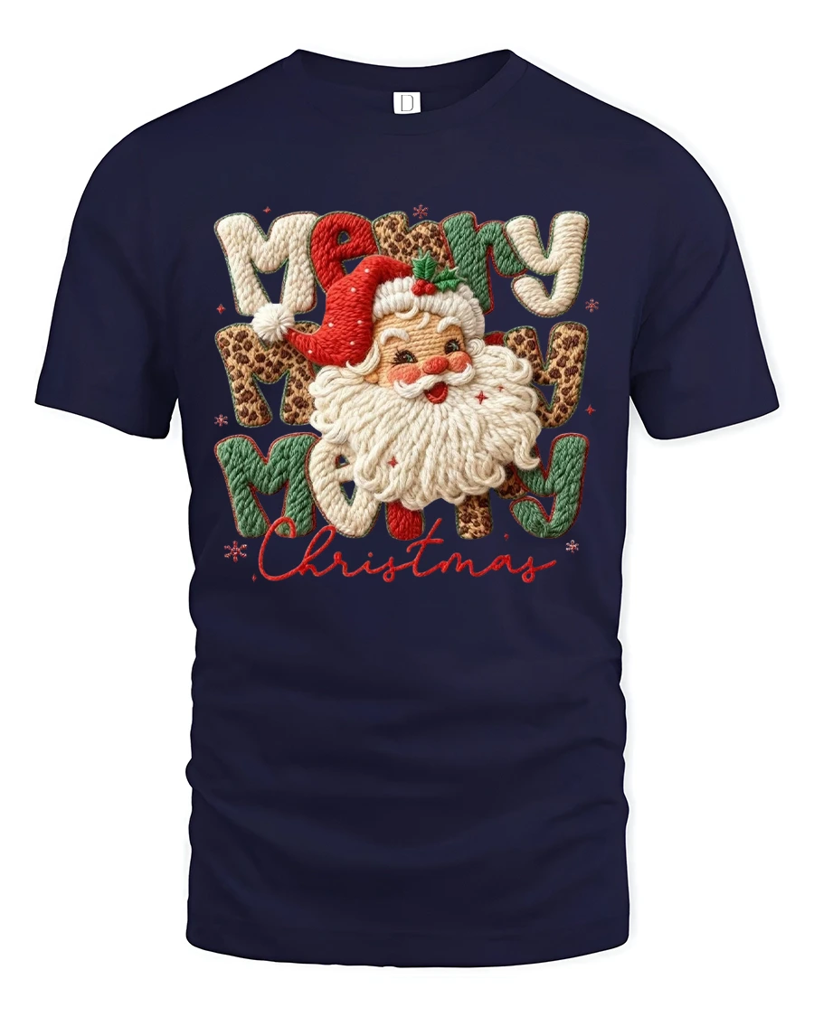 Merry Christmas Santa Yarn Art Cute Holiday Graphic T-Shirt - 1 Merry Christmas Santa Yarn Art Cute Holiday Graphic T-Shirt - navy t-shirt on white background