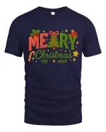 Merry Christmas Tree Yarn Art Cute Holiday Festive Graphic T-Shirt - navy t-shirt on white background