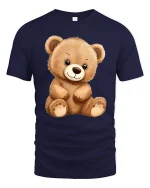 Cute Teddy Bear Cartoon Big Eyes Adorable Plush Style T-Shirt - navy t-shirt on white background