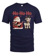 Ho Ho Ho Santa Reindeer Crochet Art Christmas Graphic T-Shirt - navy t-shirt on white background