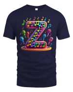 Colorful Letter Z Music Notes Microphone Graphic Art T-Shirt - navy t-shirt on white background