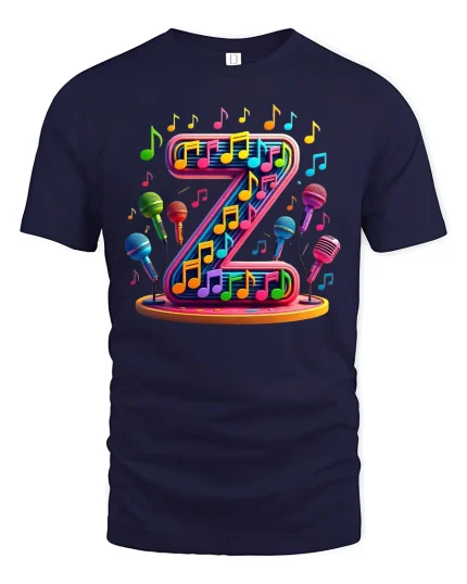 Colorful Letter Z Music Notes Microphone Graphic Art T-Shirt - navy t-shirt on white background