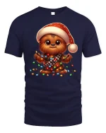 Cute Christmas Pup Lights Tangled Holiday Cartoon Graphic T-Shirt - navy t-shirt on white background