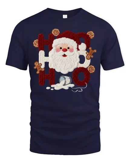 Ho Ho Ho Santa Cookies Milk Crochet Style Christmas T-Shirt - navy t-shirt on white background