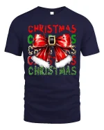 Christmas Bow Santa Belt Festive Holiday Graphic T-Shirt - navy t-shirt on white background