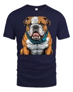 Strong Bulldog Cartoon Muscular Dog Graphic T-Shirt - navy t-shirt on white background