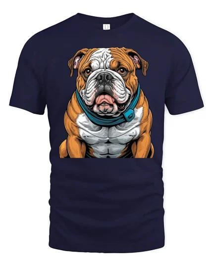 Strong Bulldog Cartoon Muscular Dog Graphic T-Shirt - navy t-shirt on white background