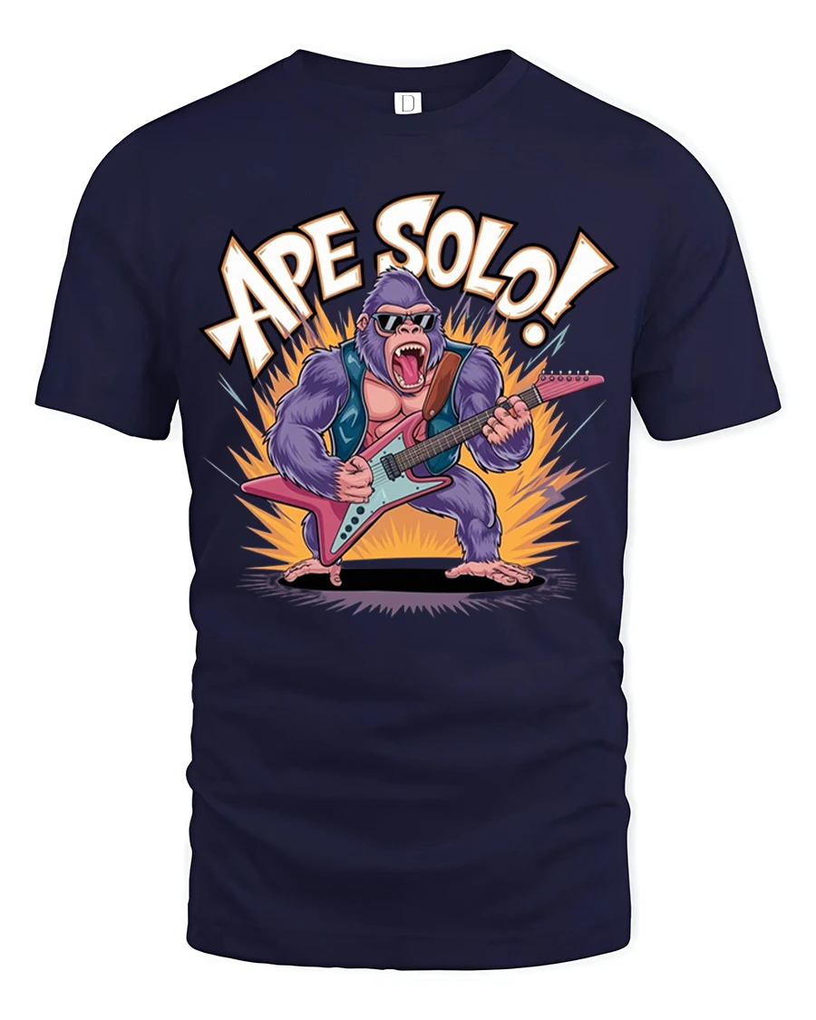 Ape Solo Rock Guitar Funny Cartoon Gorilla Music T-Shirt - 1 Ape Solo Rock Guitar Funny Cartoon Gorilla Music T-Shirt - navy t-shirt on white background