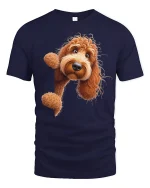 Cute Curly Dog Peekaboo Cartoon Graphic Tee for Dog Lovers - navy t-shirt on white background