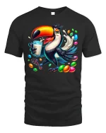 Colorful Toucan Candy Splash Fun Art Graphic Tee - black t-shirt on white background