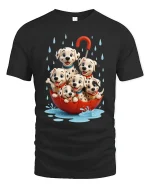 Cute Dalmatian Puppies Rainy Day Umbrella Graphic Tee - black t-shirt on white background