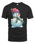 Cute Holiday Snowman with Hat and Scarf Festive Christmas Tee - black t-shirt on white background