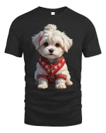 Cute Winter Puppy Cozy Sweater Dog Cartoon Graphic T-Shirt - black t-shirt on white background