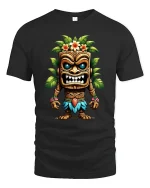 Tiki Warrior Tropical Mask Island Spirit Graphic T-Shirt - black t-shirt on white background