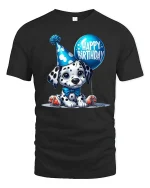 Cute Dalmatian Happy Birthday Party Balloon Graphic T-Shirt - black t-shirt on white background