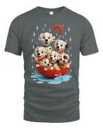 Cute Dalmatian Puppies Rainy Day Umbrella Graphic Tee - gray t-shirt on white background
