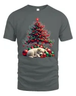 Christmas Tree Puppy Sleep Scene Cute Holiday Graphic Tee - gray t-shirt on white background