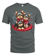 Yorkie Trio Christmas Snowflake Cozy Winter Dog Lover Tee - gray t-shirt on white background