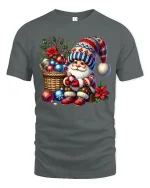 Cozy Christmas Gnome With Ornaments Basket Festive Holiday Tee - gray t-shirt on white background