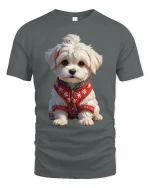 Cute Winter Puppy Cozy Sweater Dog Cartoon Graphic T-Shirt - gray t-shirt on white background