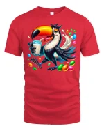 Colorful Toucan Candy Splash Fun Art Graphic Tee - red t-shirt on white background