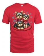 Yorkie Trio Christmas Snowflake Cozy Winter Dog Lover Tee - red t-shirt on white background