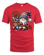 Cozy Christmas Gnome With Ornaments Basket Festive Holiday Tee - red t-shirt on white background