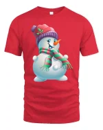 Cute Holiday Snowman with Hat and Scarf Festive Christmas Tee - red t-shirt on white background