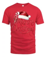 Merry Christmas Santa Hat Candy Cane Festive Holiday Tee - red t-shirt on white background