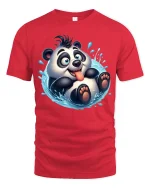 Cute Splashing Panda Funny Playful Cartoon Graphic T-Shirt - red t-shirt on white background