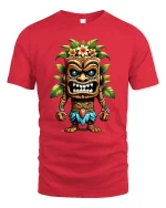 Tiki Warrior Tropical Mask Island Spirit Graphic T-Shirt - red t-shirt on white background