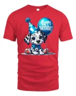 Cute Dalmatian Happy Birthday Party Balloon Graphic T-Shirt - red t-shirt on white background