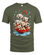 Cute Dalmatian Puppies Rainy Day Umbrella Graphic Tee - military green t-shirt on white background
