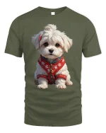 Cute Winter Puppy Cozy Sweater Dog Cartoon Graphic T-Shirt - military green t-shirt on white background