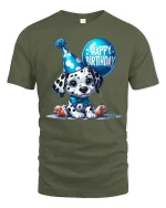 Cute Dalmatian Happy Birthday Party Balloon Graphic T-Shirt - military green t-shirt on white background