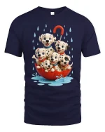 Cute Dalmatian Puppies Rainy Day Umbrella Graphic Tee - navy t-shirt on white background