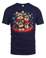 Yorkie Trio Christmas Snowflake Cozy Winter Dog Lover Tee - navy t-shirt on white background