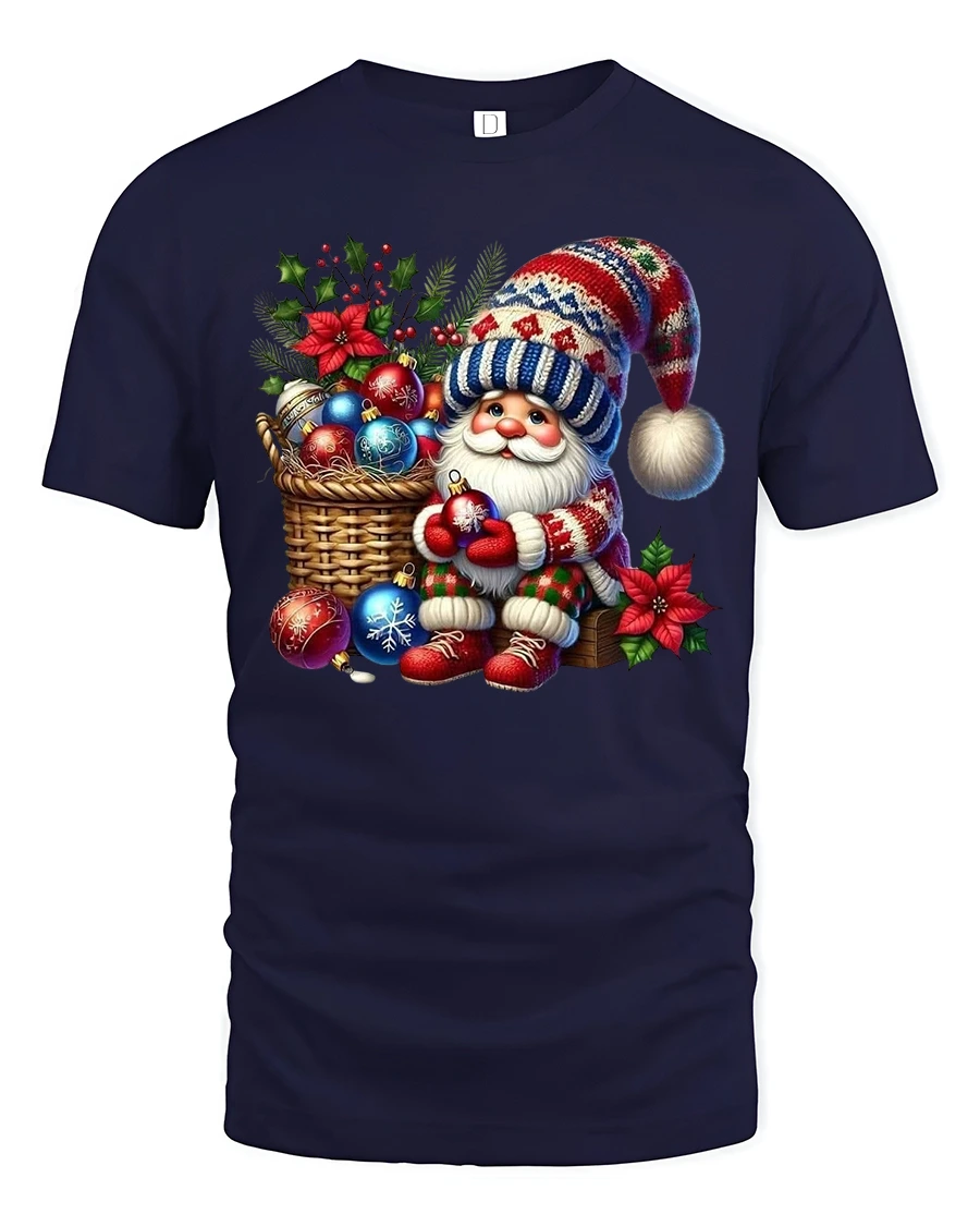 Cozy Christmas Gnome With Ornaments Basket Festive Holiday Tee - 1 Cozy Christmas Gnome With Ornaments Basket Festive Holiday Tee - navy t-shirt on white background