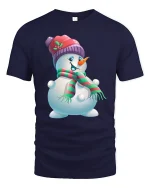 Cute Holiday Snowman with Hat and Scarf Festive Christmas Tee - navy t-shirt on white background