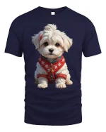 Cute Winter Puppy Cozy Sweater Dog Cartoon Graphic T-Shirt - navy t-shirt on white background