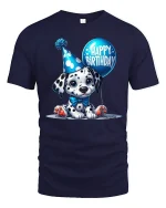 Cute Dalmatian Happy Birthday Party Balloon Graphic T-Shirt - navy t-shirt on white background