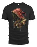 Dark Rogue Hooded Warrior Tee with Epic Fantasy Art Design - black t-shirt on white background