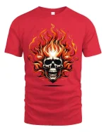 Flaming Skull Tee with Fiery Bold Art and Intense Graphic Style - red t-shirt on white background