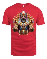 Epic Pharaoh Warrior Tee with Vibrant Egyptian Battle Art - red t-shirt on white background