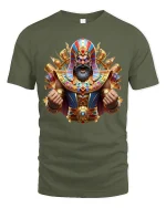 Epic Pharaoh Warrior Tee with Vibrant Egyptian Battle Art - military green t-shirt on white background