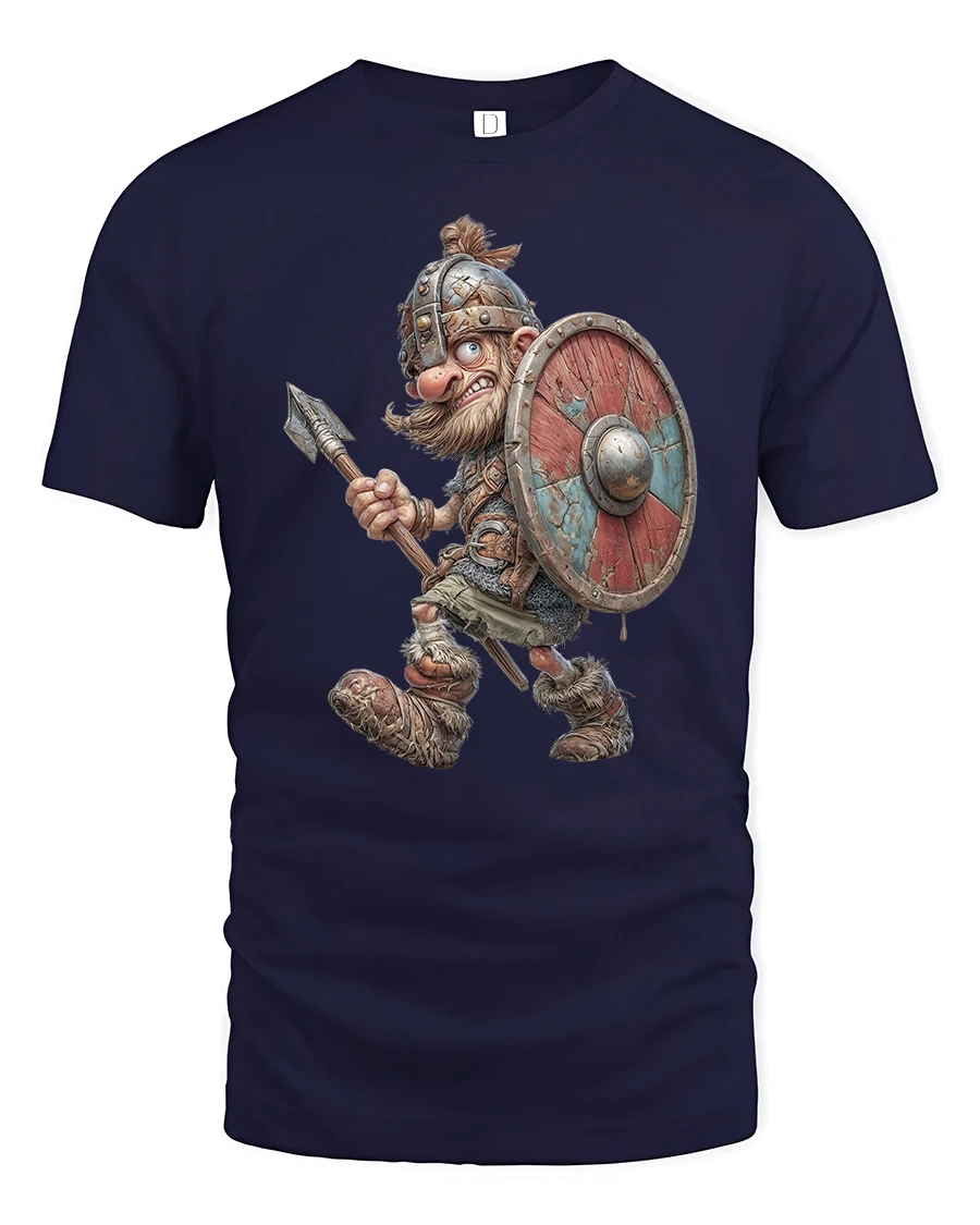Fearless Viking Warrior Tee with Epic Cartoon Battle Style - 1 Fearless Viking Warrior Tee with Epic Cartoon Battle Style - navy t-shirt on white background